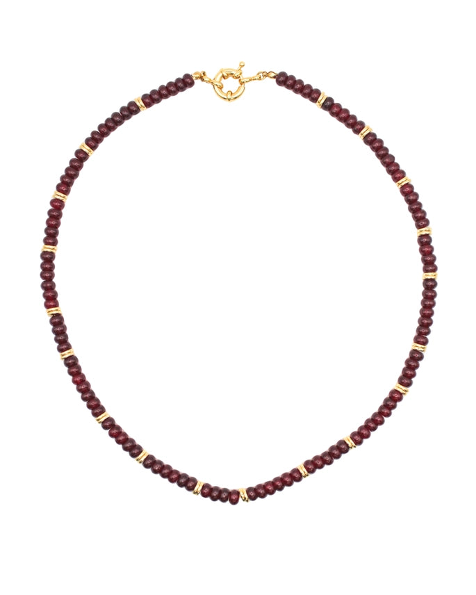 Maroon Gemstone Necklace + Gold Accents