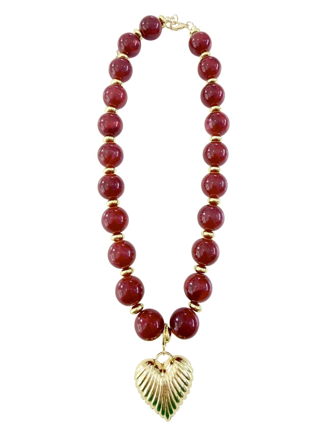 Maroon Chunky Beaded Statement Necklace