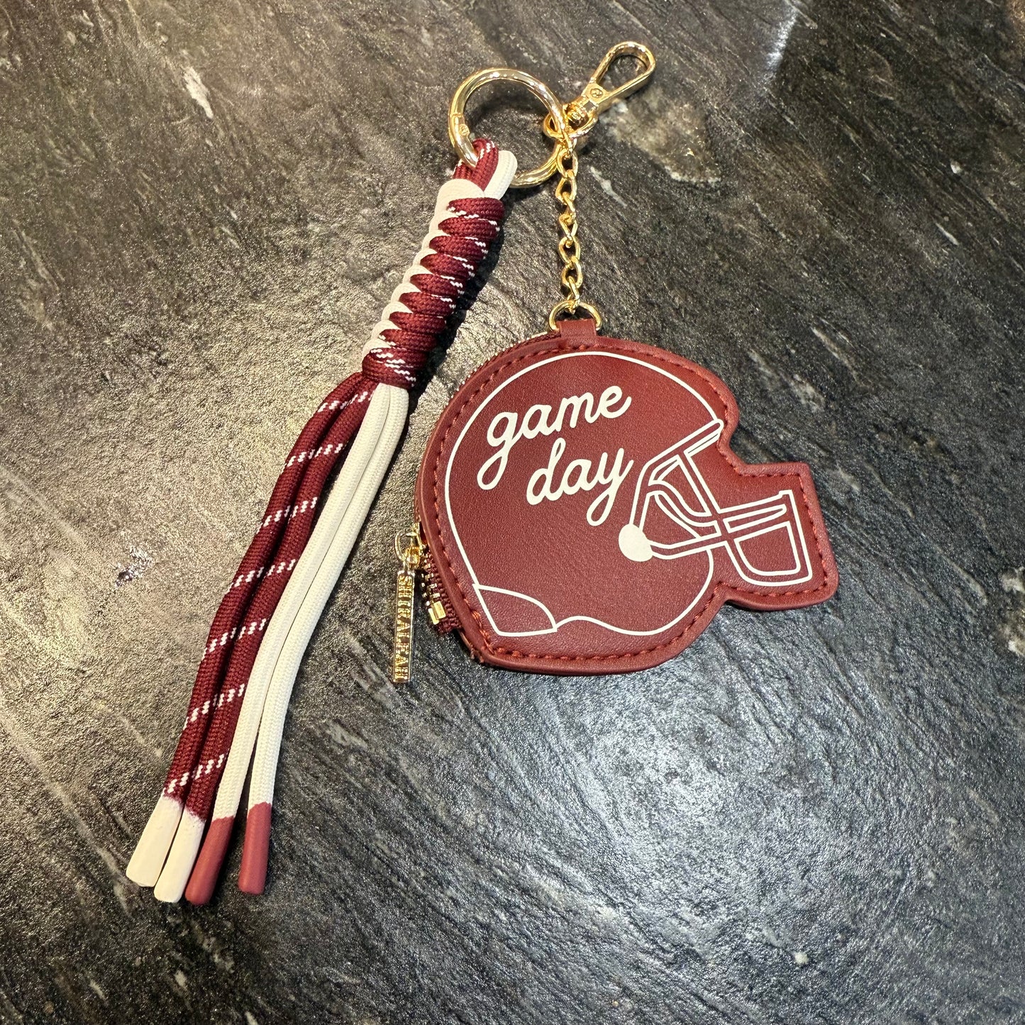 Bag Charm - Helmet Maroon + White