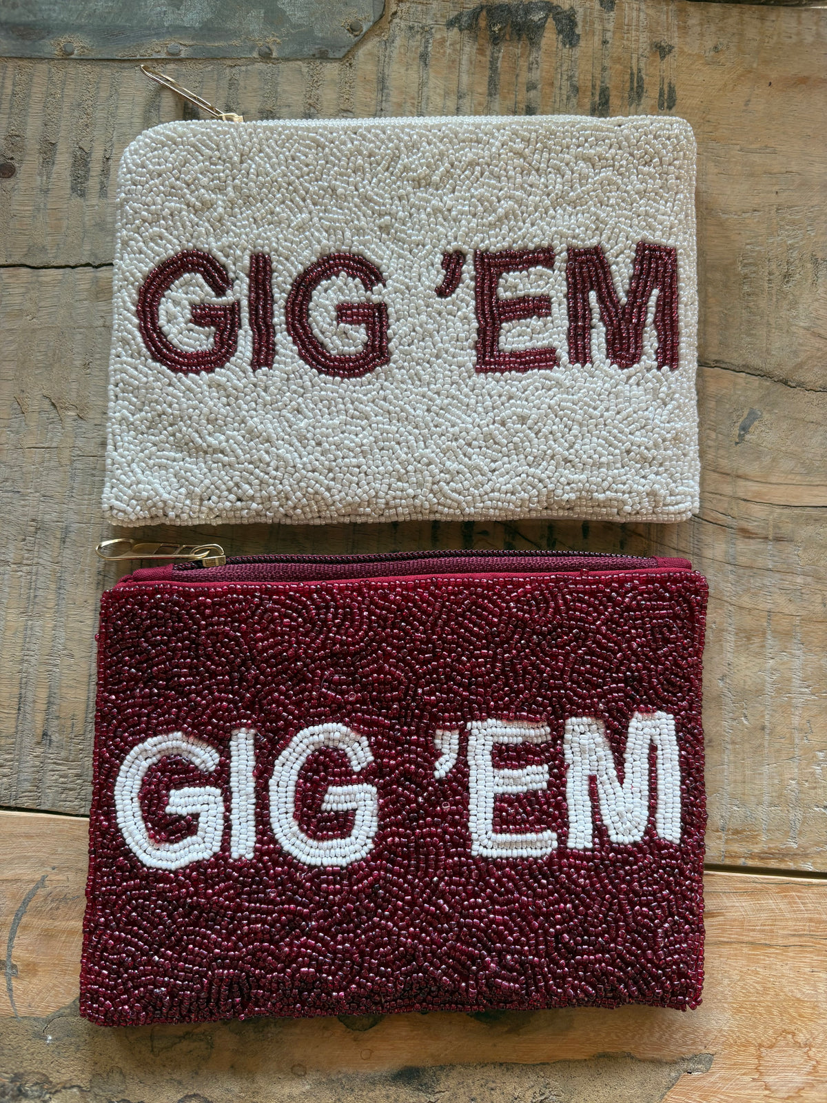 GIG 'EM Beaded Privacy Pouch