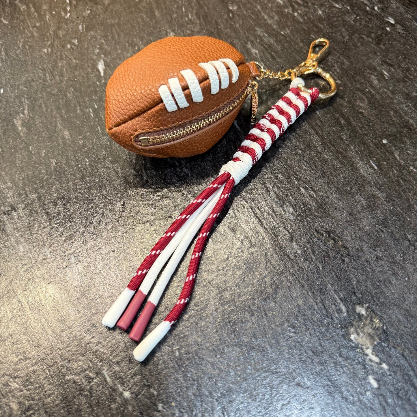 Bag Charm - Football Maroon + White