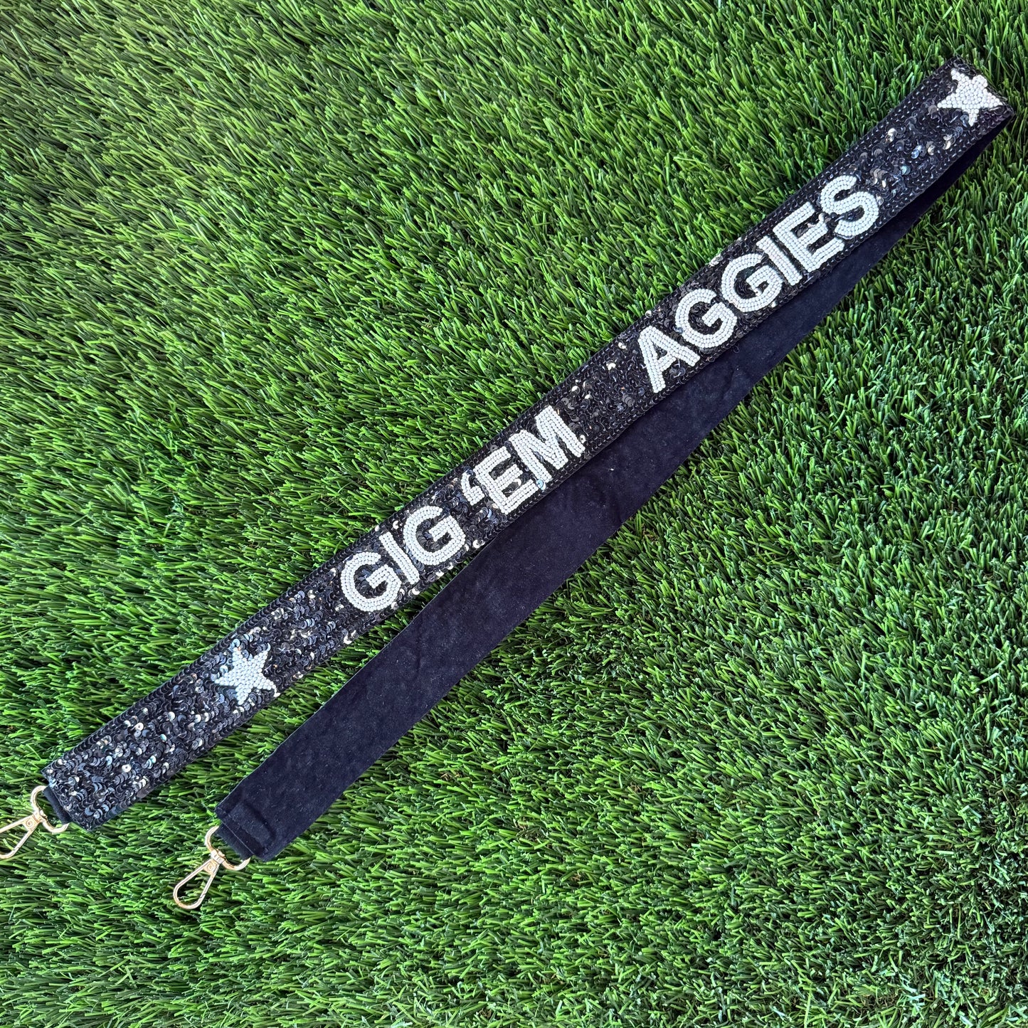 Black Sequin Gig ‘em Aggies Purse Strap - 1.5"