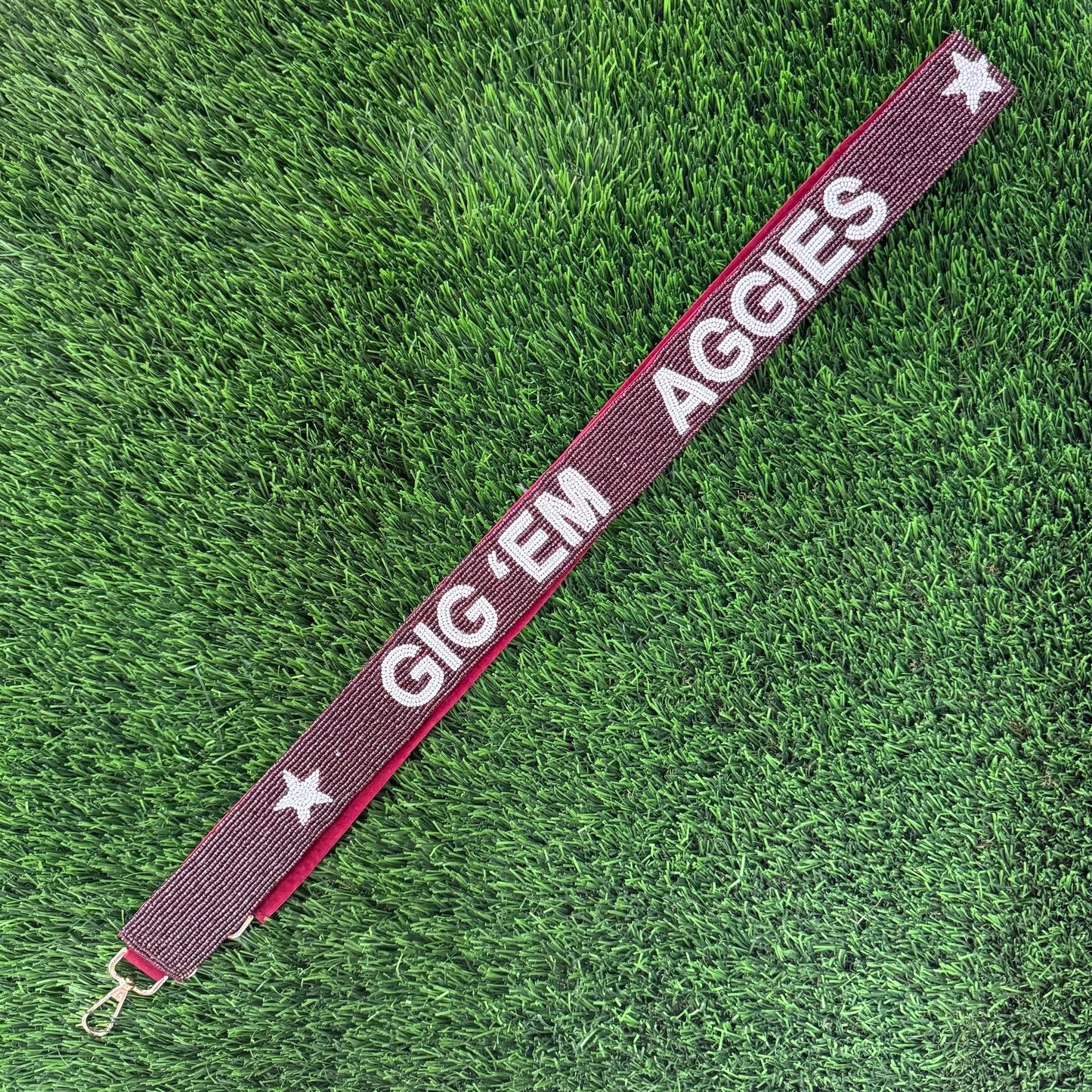 Gig 'em Aggies Beaded Purse Strap - Maroon - 1.5"
