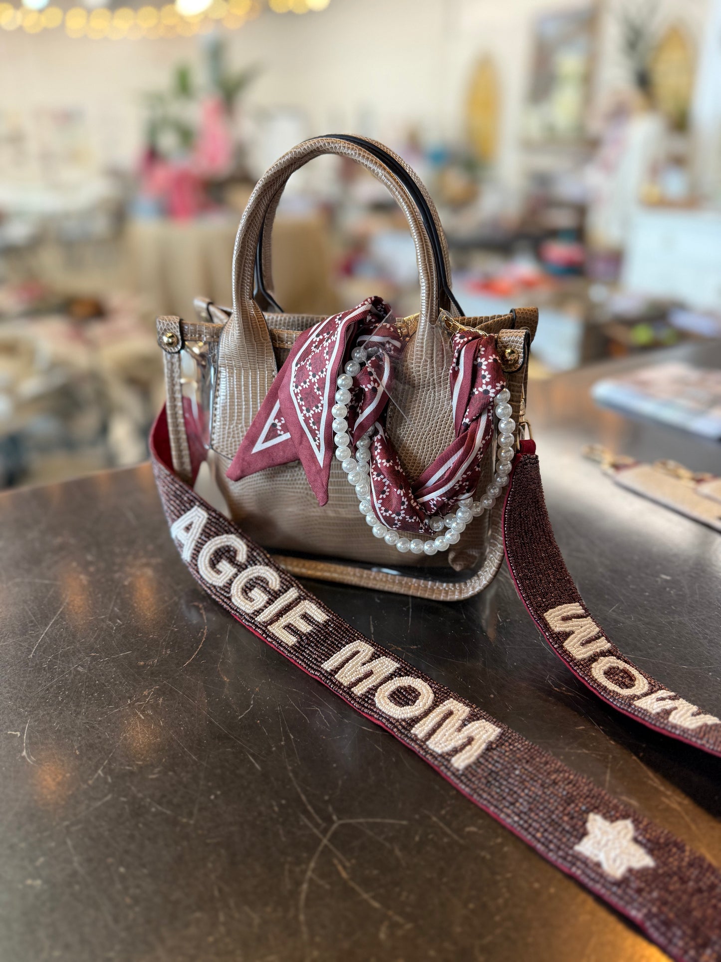 Aggie Mom Beaded Purse Strap - Maroon - 1.5"