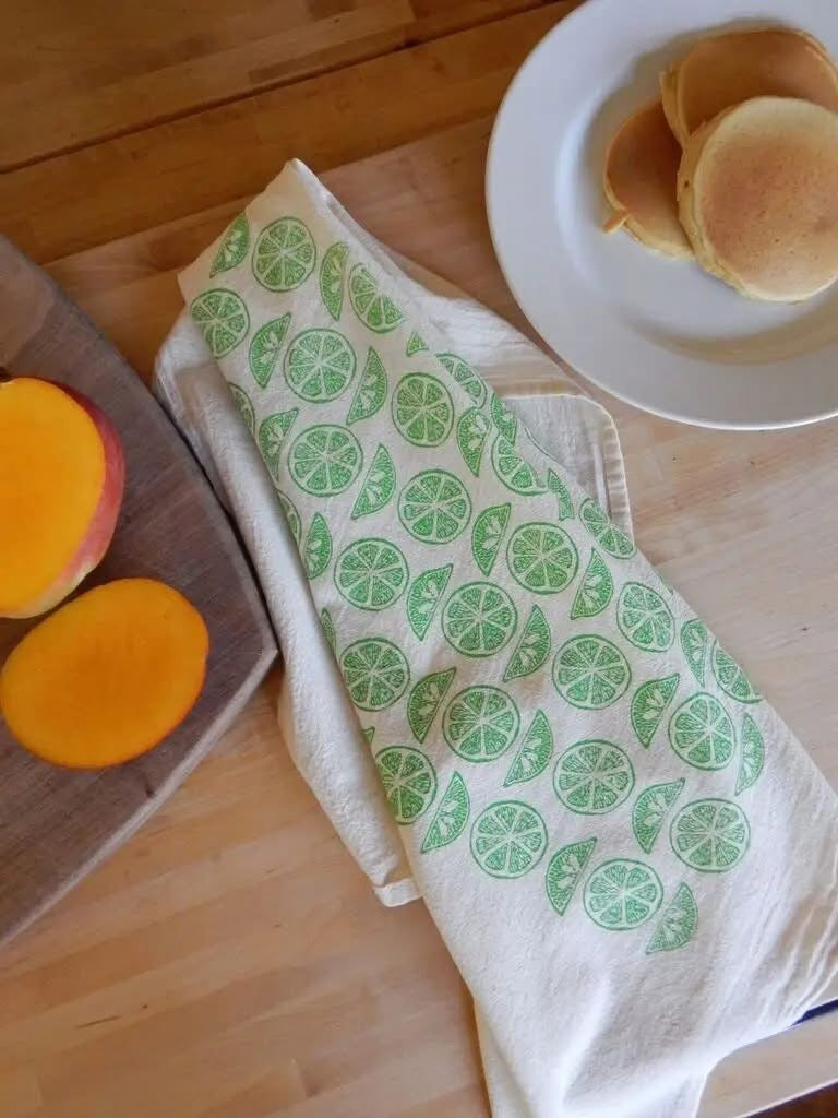 Limes Handprinted Kitchen Towel
