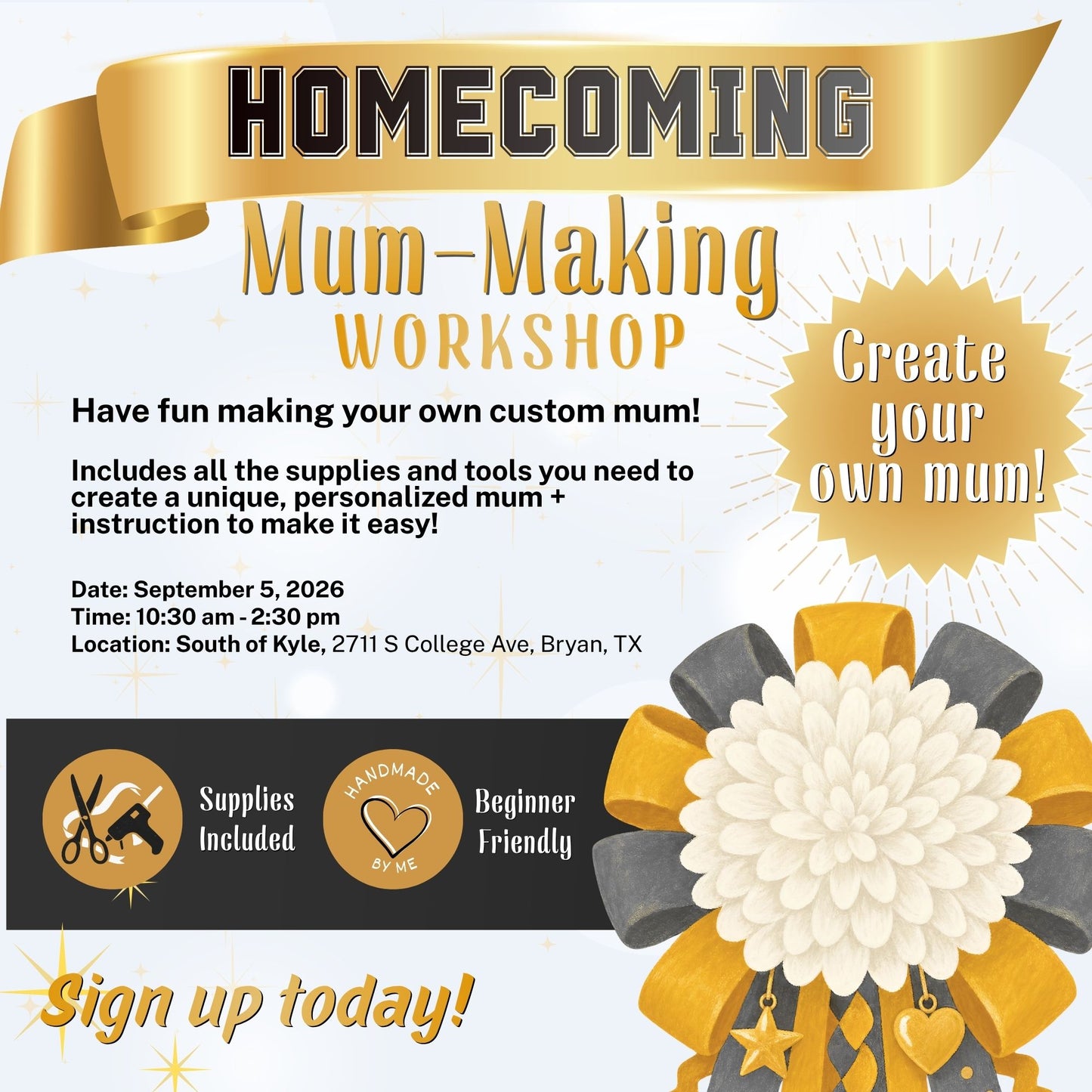 Homecoming Mum-Making Workshop with Erin & Rachel - Sept 5, 10am-2pm