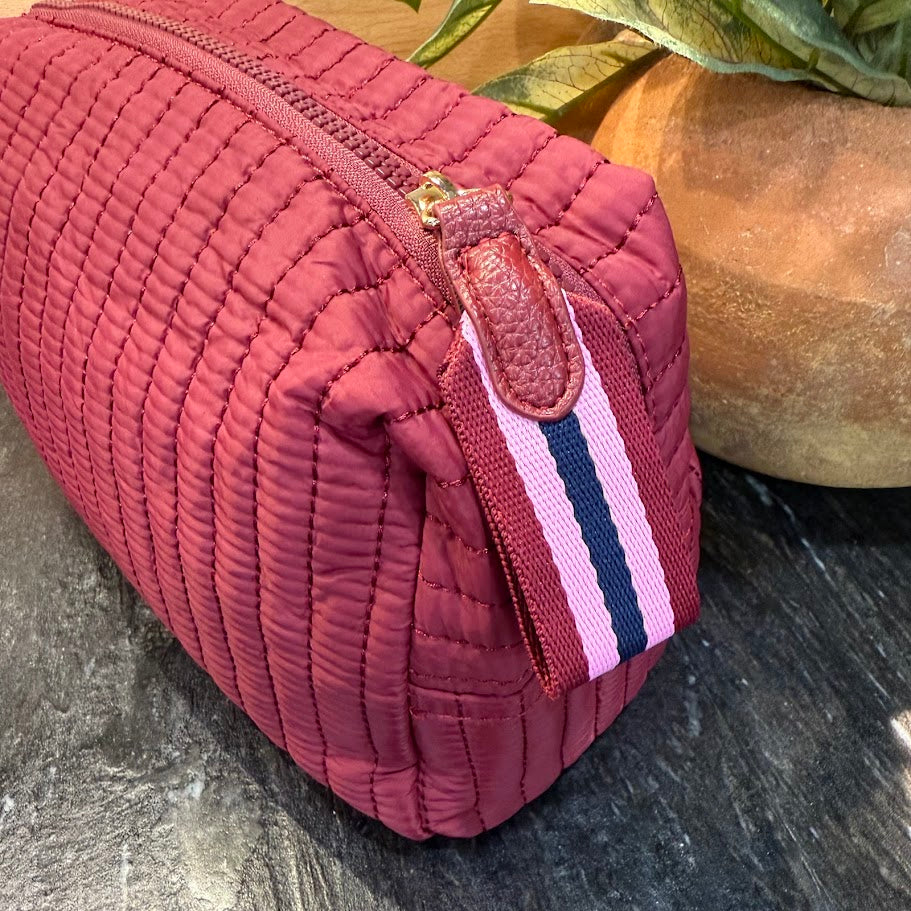 Quilted Boxy Cosmetic Bag - Large Maroon