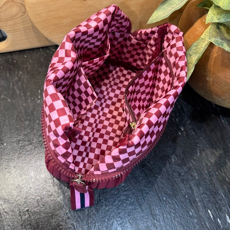 Quilted Boxy Cosmetic Bag - Large Maroon