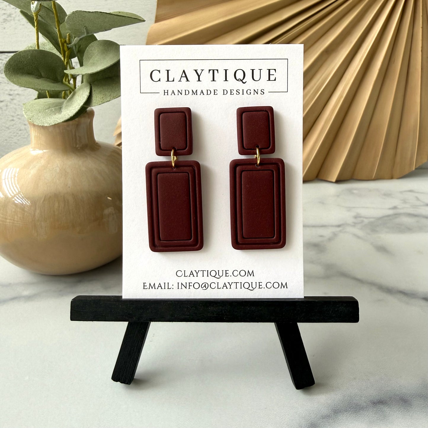 Maroon Tiered Handcrafted Clay Earrings