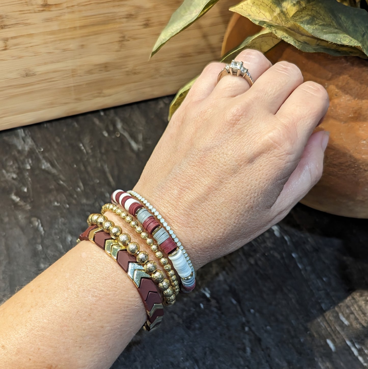 Maroon + White Stretch Bracelets
