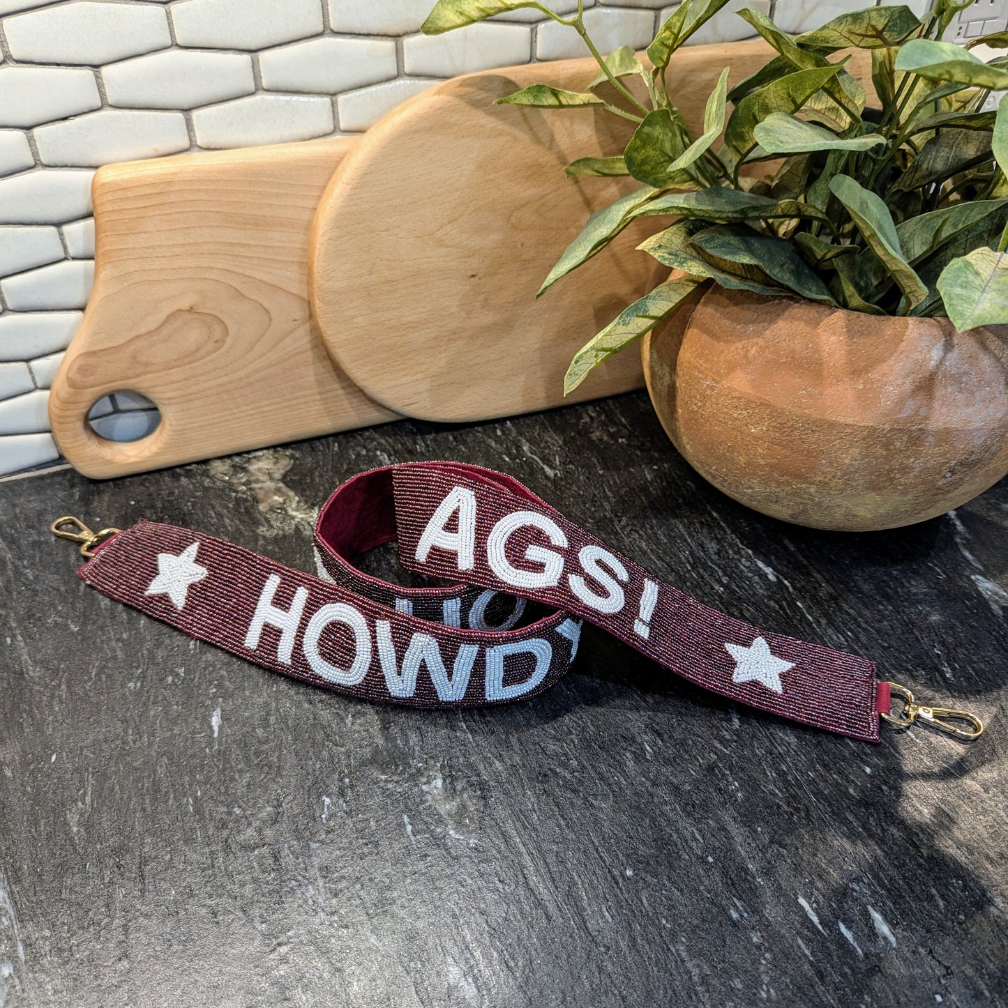 Howdy Ags Beaded Purse Strap - Maroon - 2"