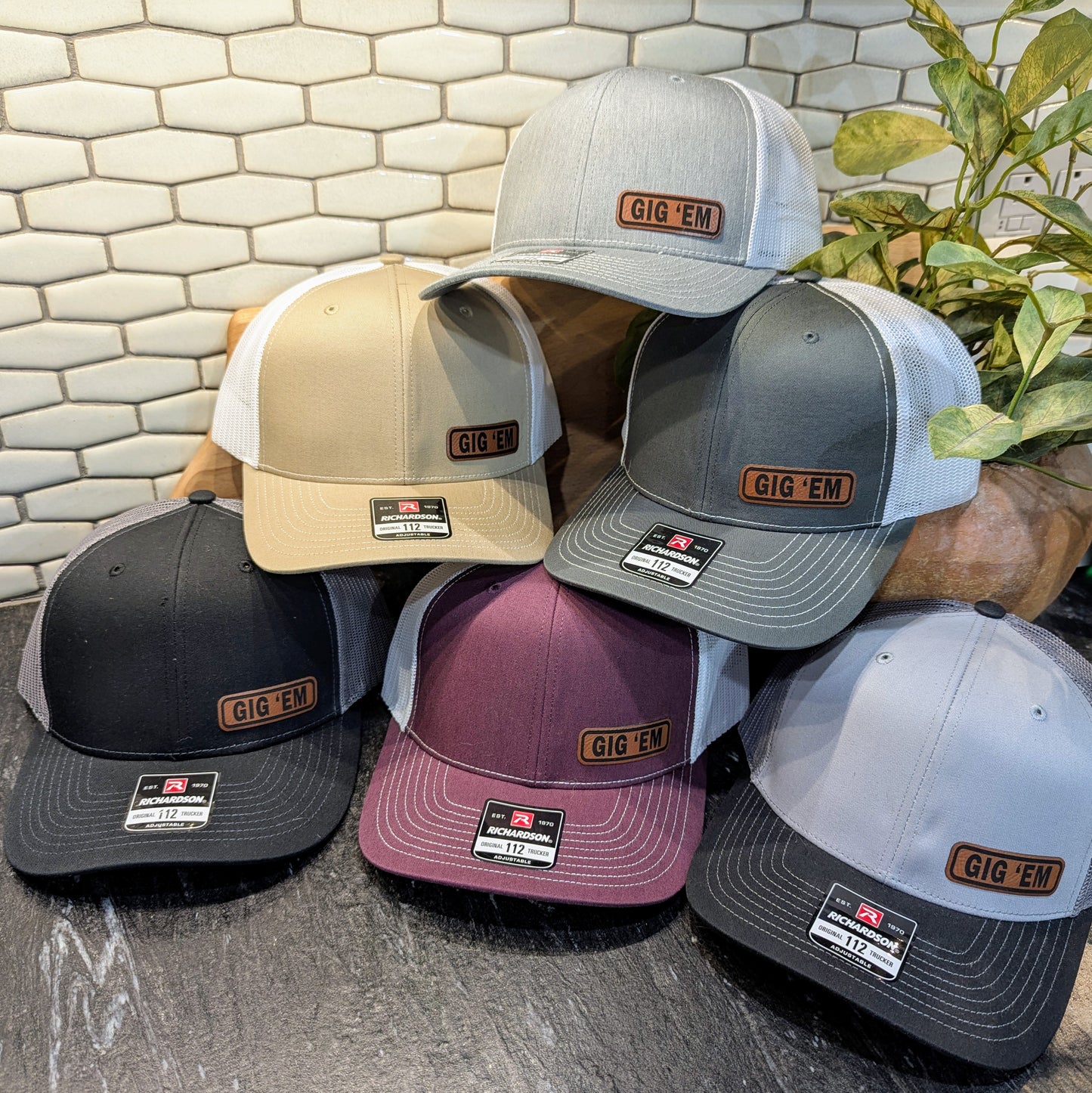 Custom Patch Cap - Gig 'em LEATHER