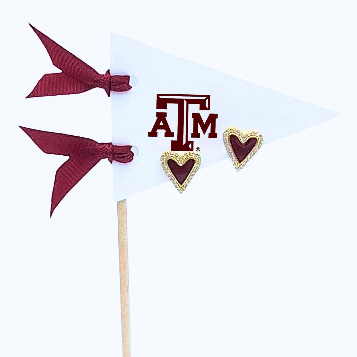 TAMU Pennant + Maroon Heart Studs