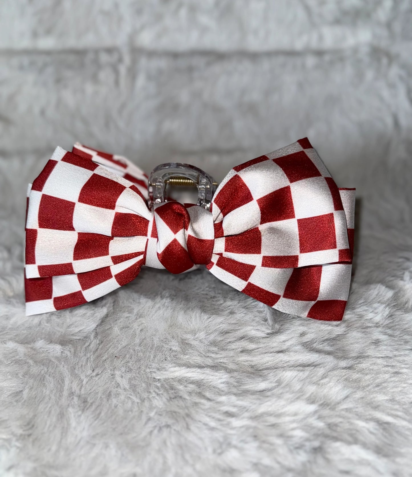 Checkered Bow Claw Clip