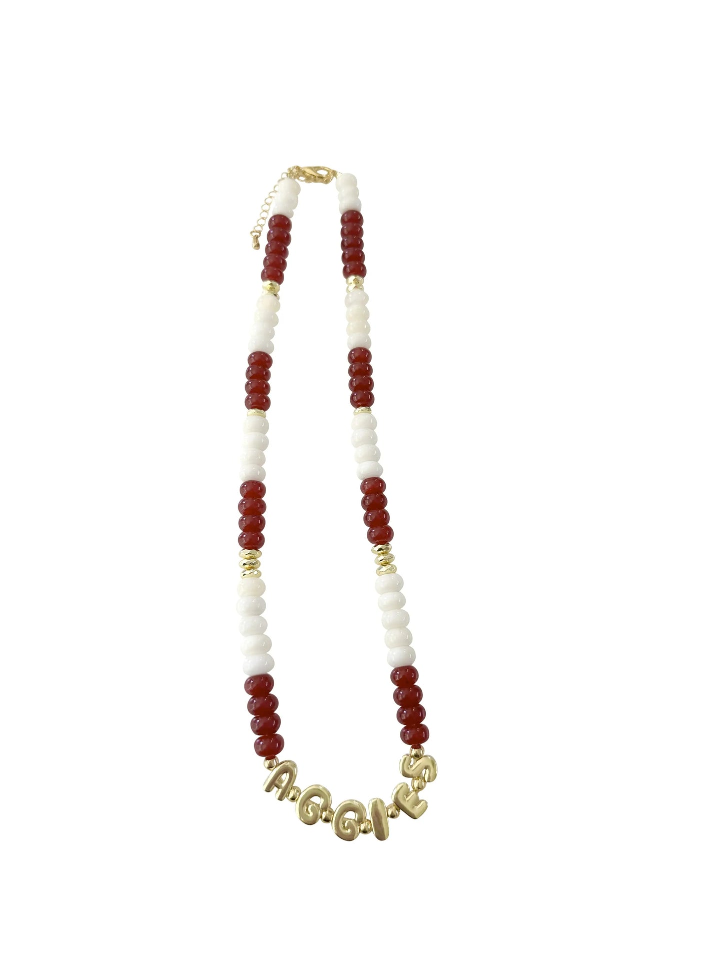 Aggies Beaded Statement Necklace - Maroon + White