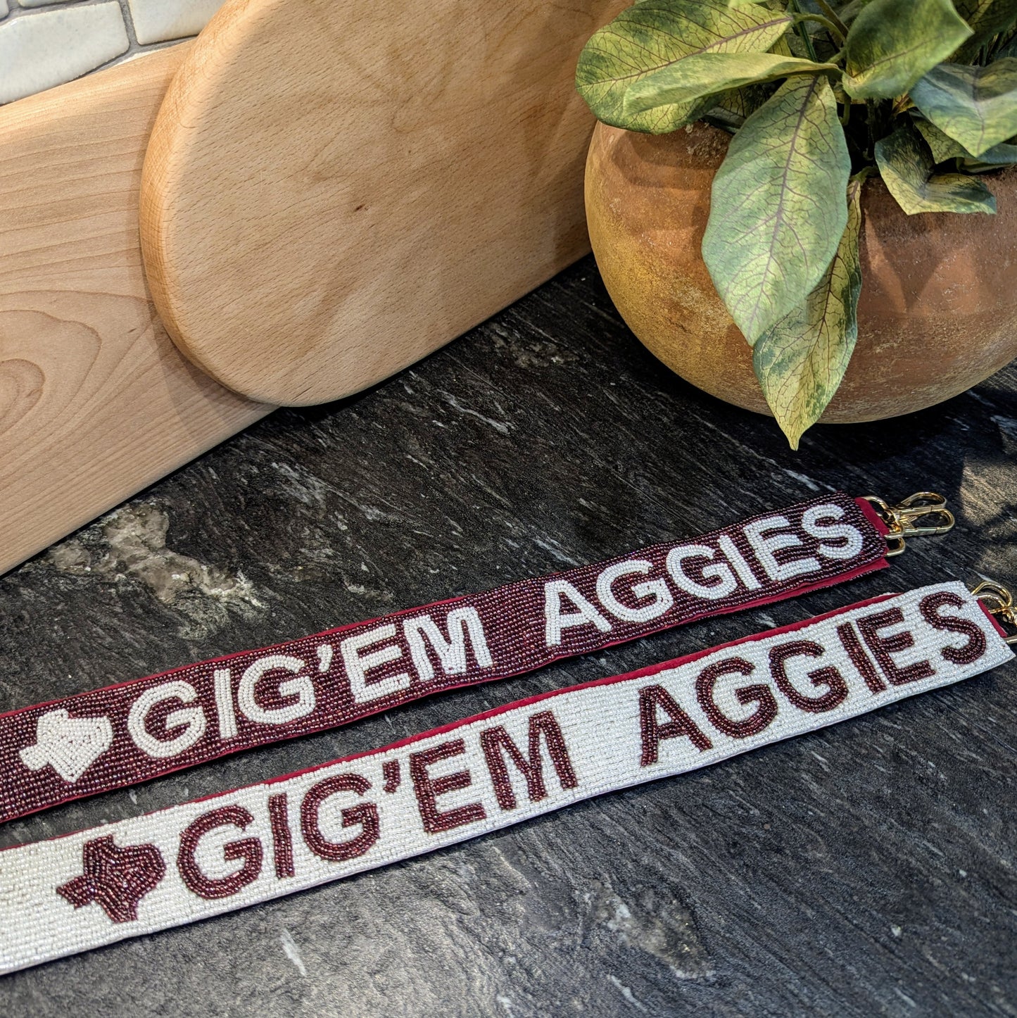 Beaded Gig'em Aggies Purse Strap - 1.5"