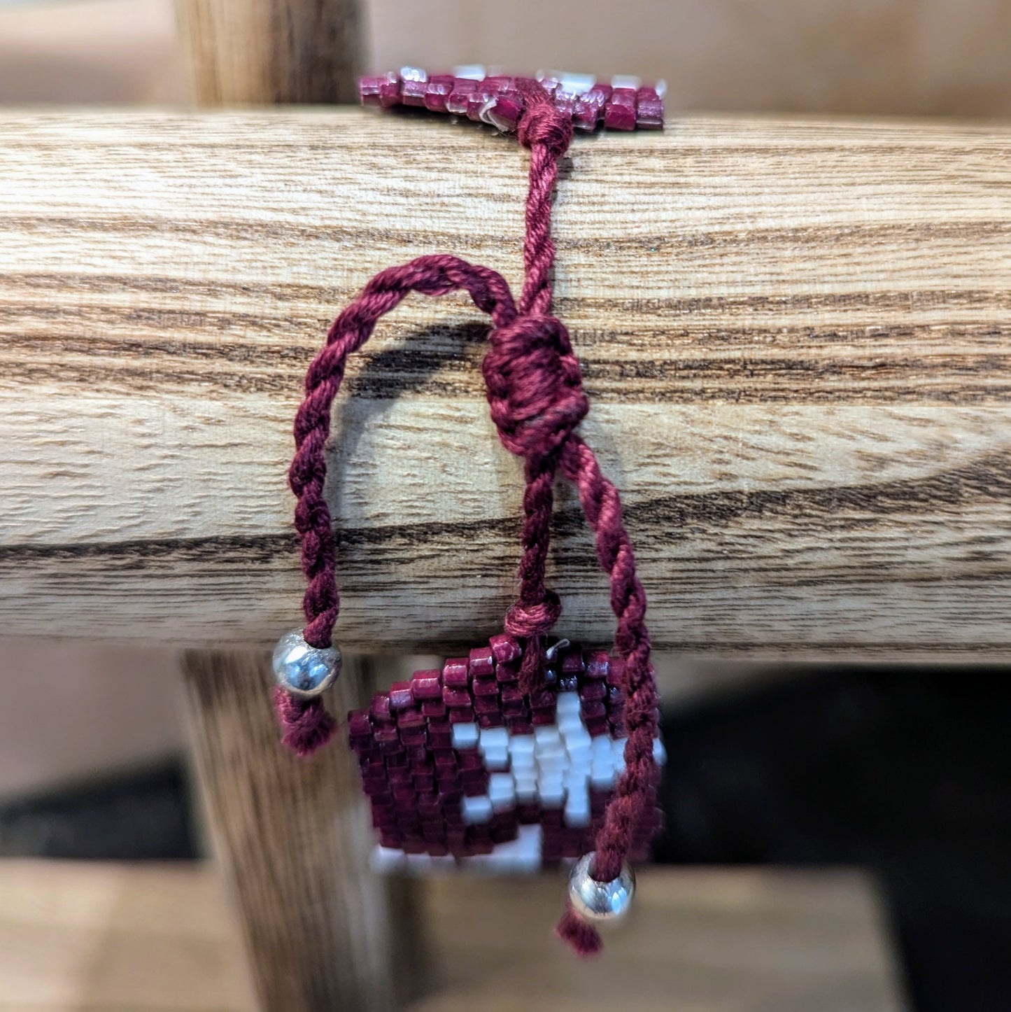 Beaded Bracelet - Maroon + White Stars