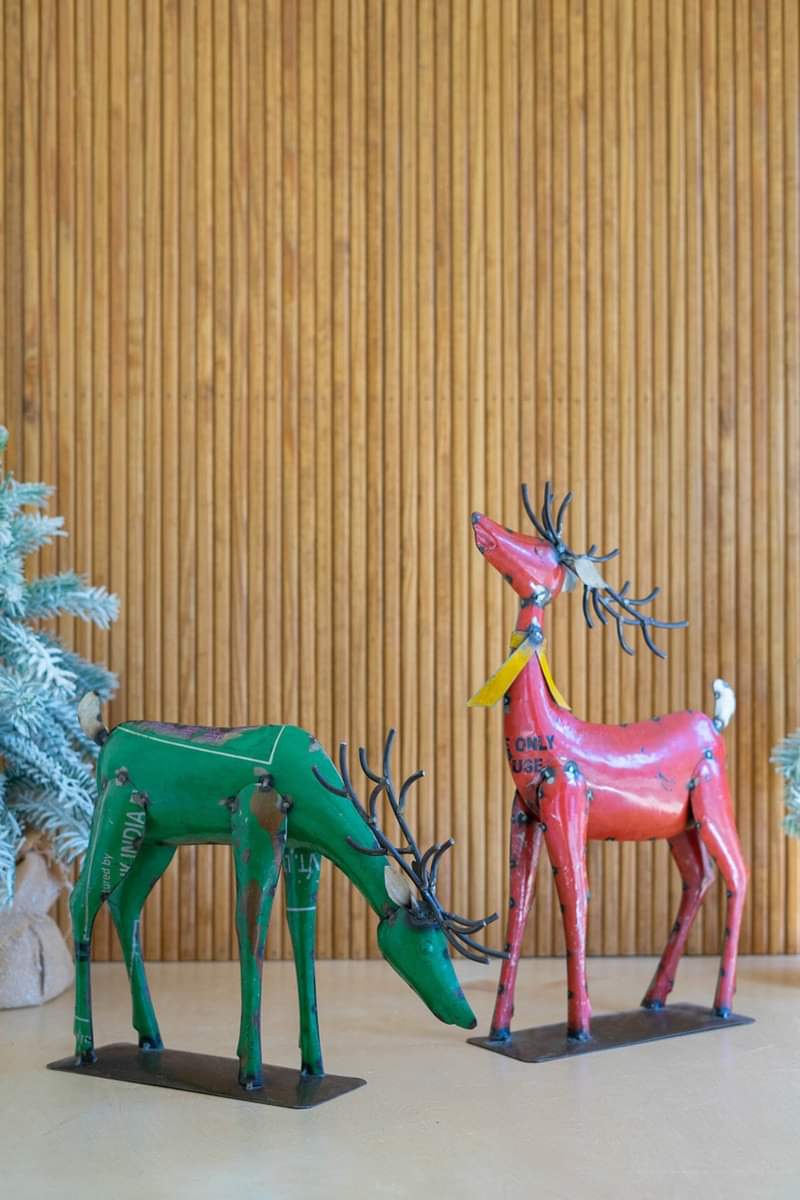 Recycled Metal Reindeer - Red + Green