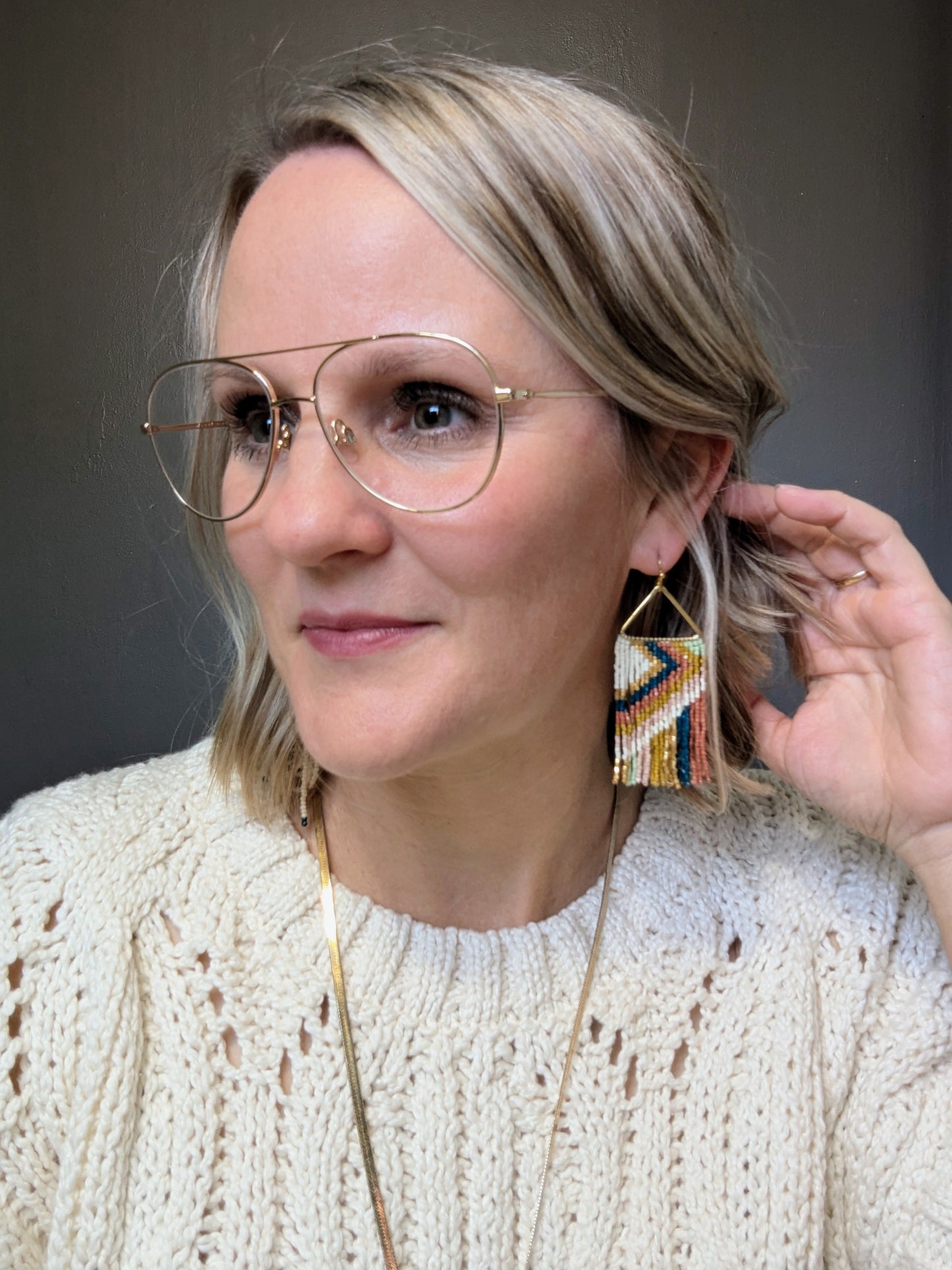 Beaded Fringe Earrings - Desert