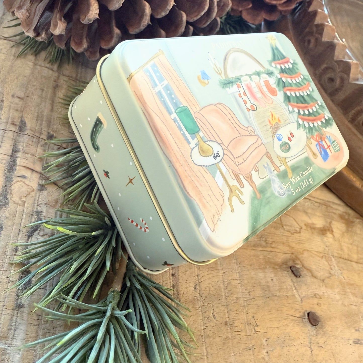 Green Candle Holiday Tin