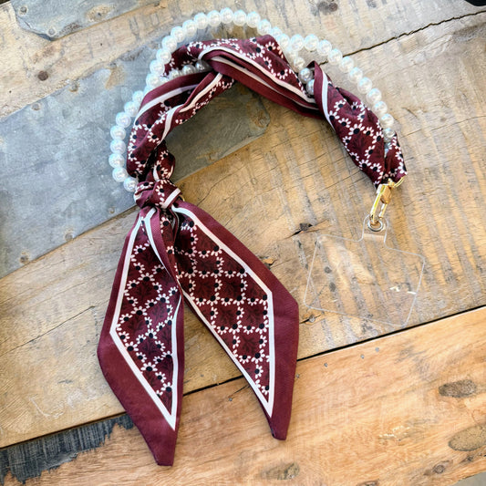Woven Scarf Pearl Phone Strap/Wristlet - Maroon