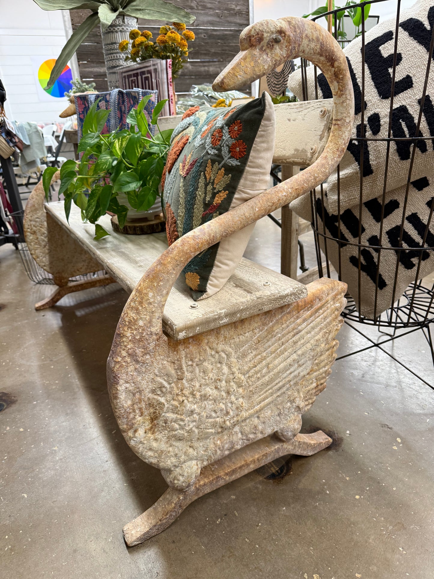 Swan Metal & Pine Vintage Reproduction Bench