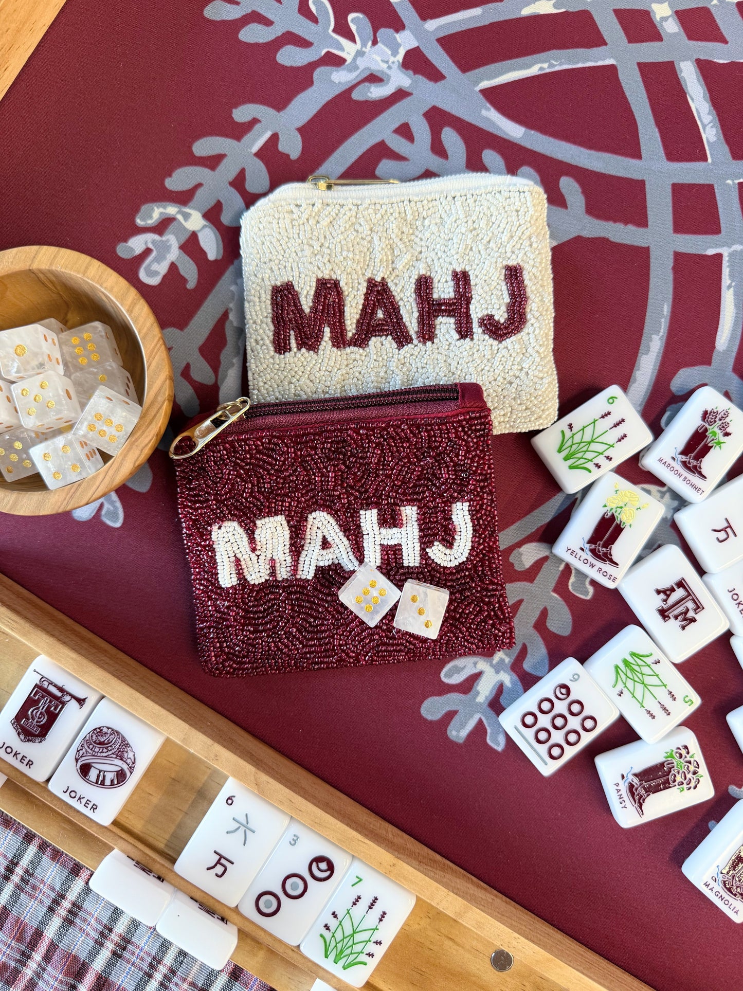 Dice & Mahj Money Mini Beaded Pouch
