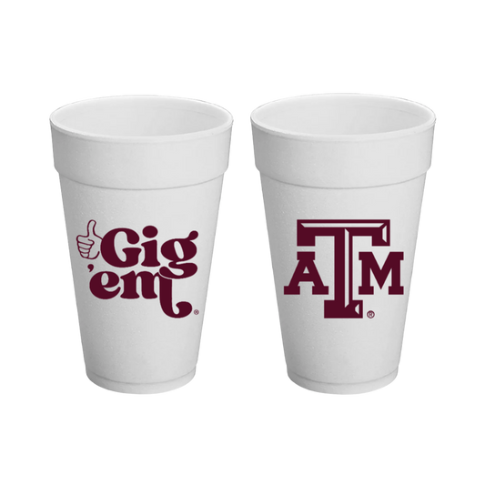 Texas A&M Styrofoam Cups Set of 8 - 20 ounces