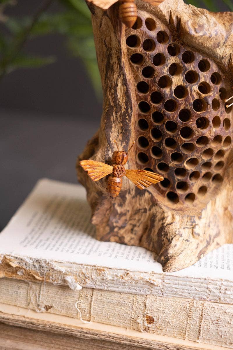 Rustic Table Top Hand Carved Bee Hive
