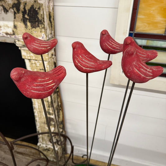 Clay Red Bird Plant Stake