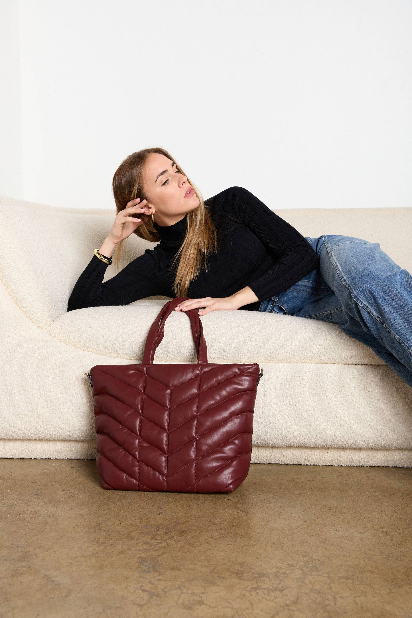 Maroon Quilted Chevron Tote