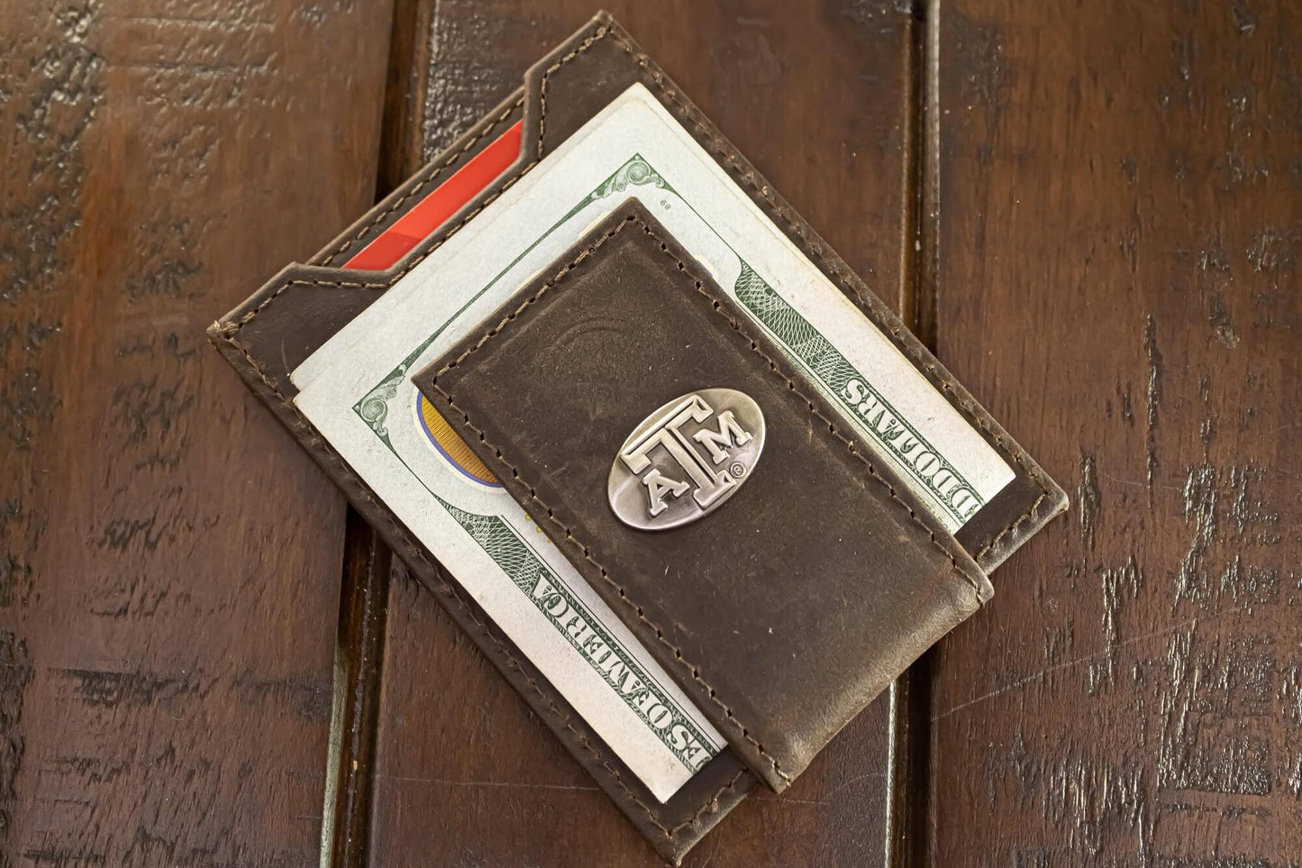 Magnetic Front Pocket Leather Wallet - Texas A&M
