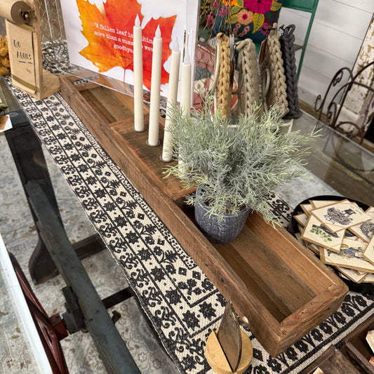 Wood Tray + Four Taper Candle Holders