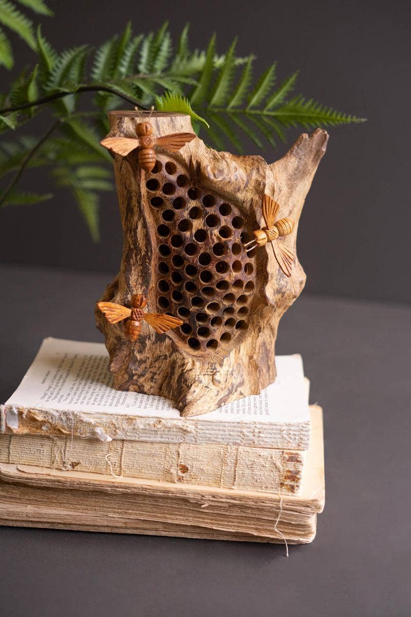 Rustic Table Top Hand Carved Bee Hive