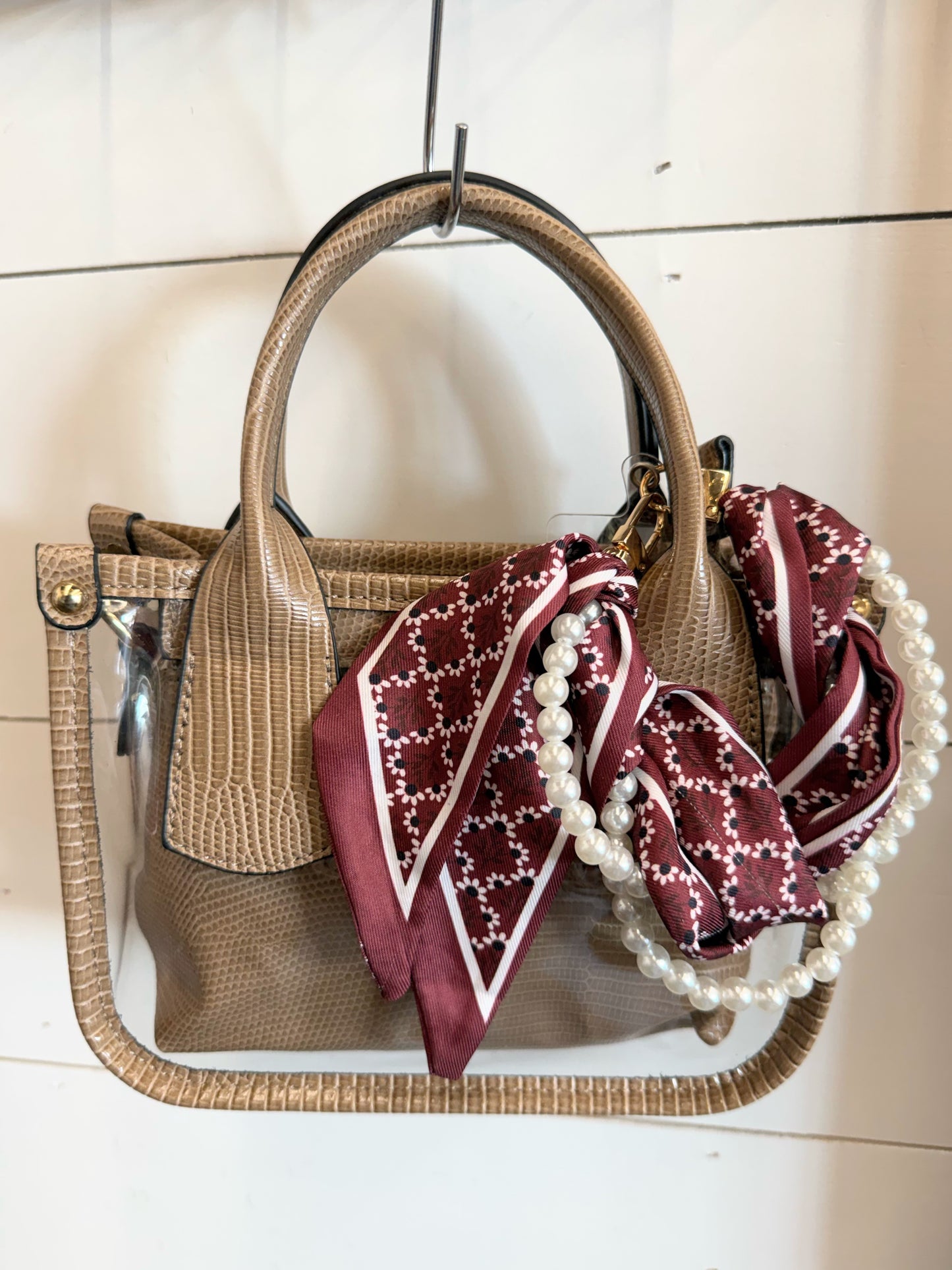 Woven Scarf Pearl Phone Strap/Wristlet - Maroon