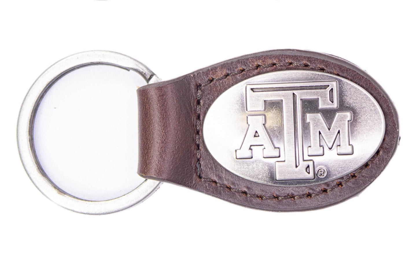 Oval Leather Keychain - Brown Texas A&M