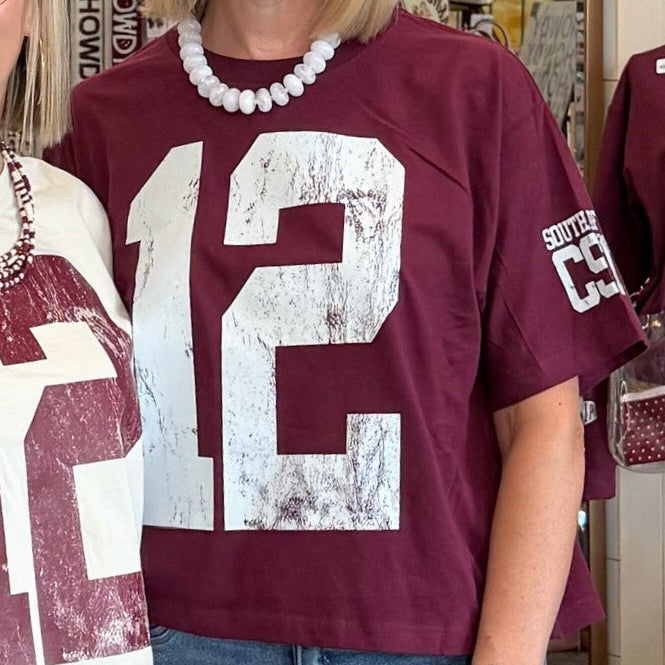The 12 Boxy Tee - MAROON