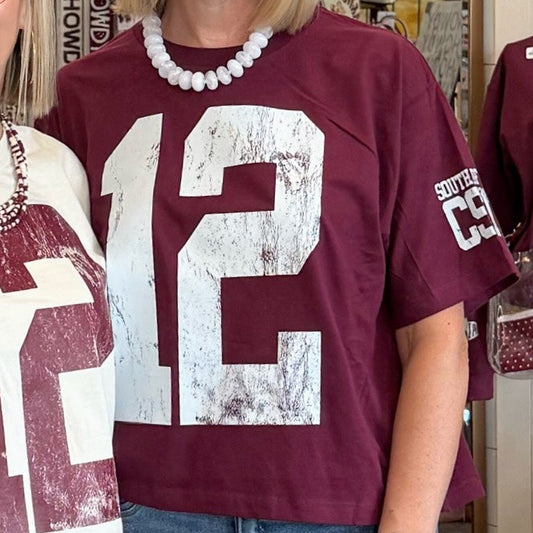 The 12 Boxy Tee - MAROON