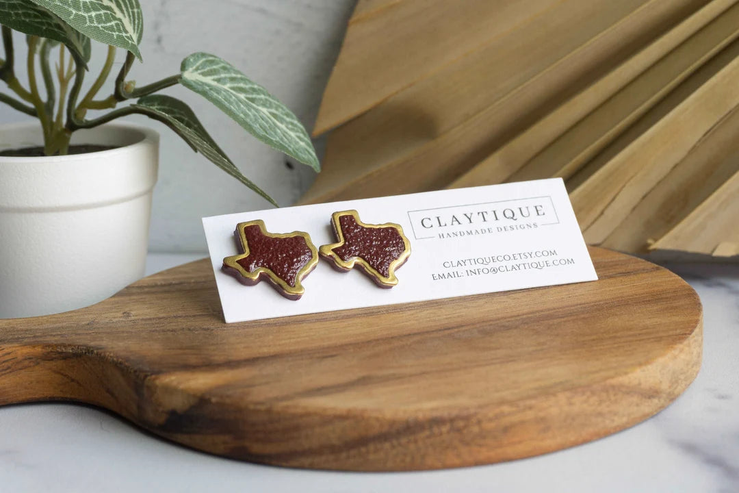 Maroon Handcrafted Clay Studs