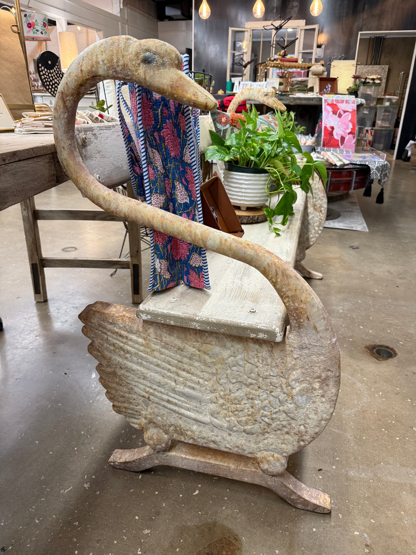 Swan Metal & Pine Vintage Reproduction Bench