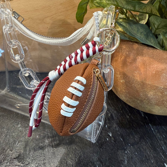 Bag Charm - Football Maroon + White