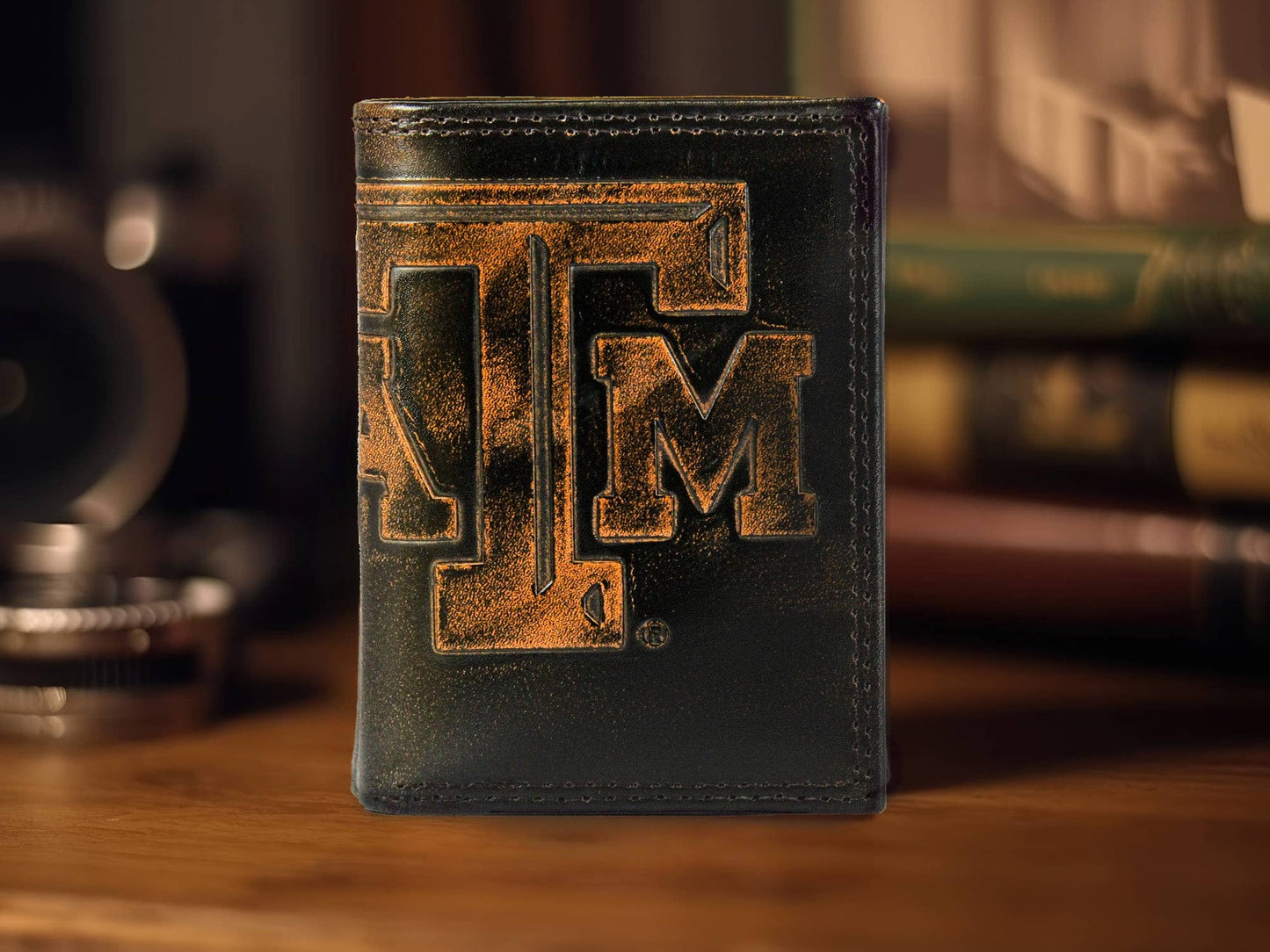 Trifold Wallet in Burnished Leather - Texas A&M