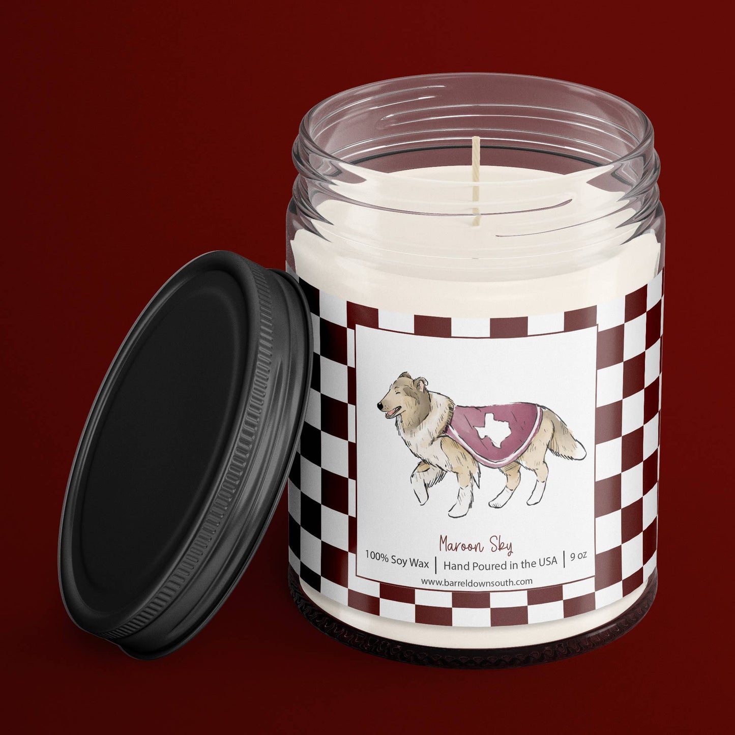 Maroon Checkered Candle
