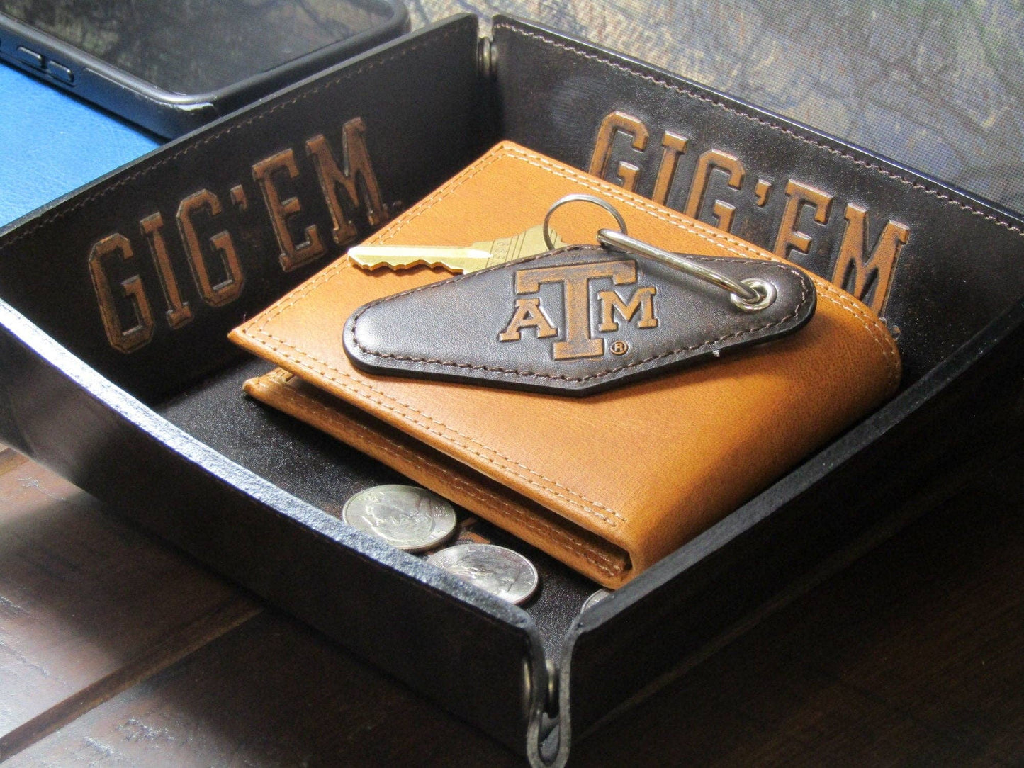 Vintage Leather Keychain - Texas A&M