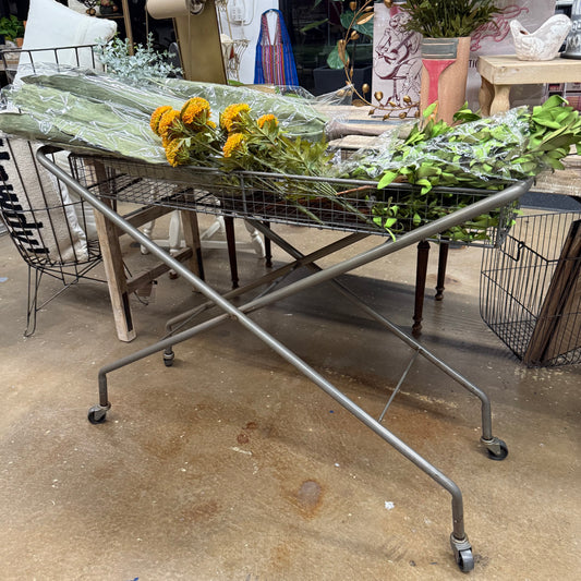 Metal Basket Console on Wheels