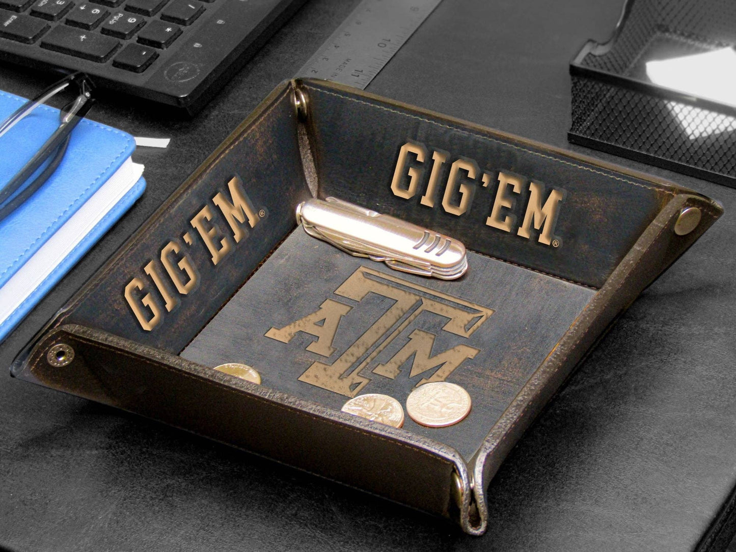 Leather Logo & Slogan Valet Tray - Texas A&M