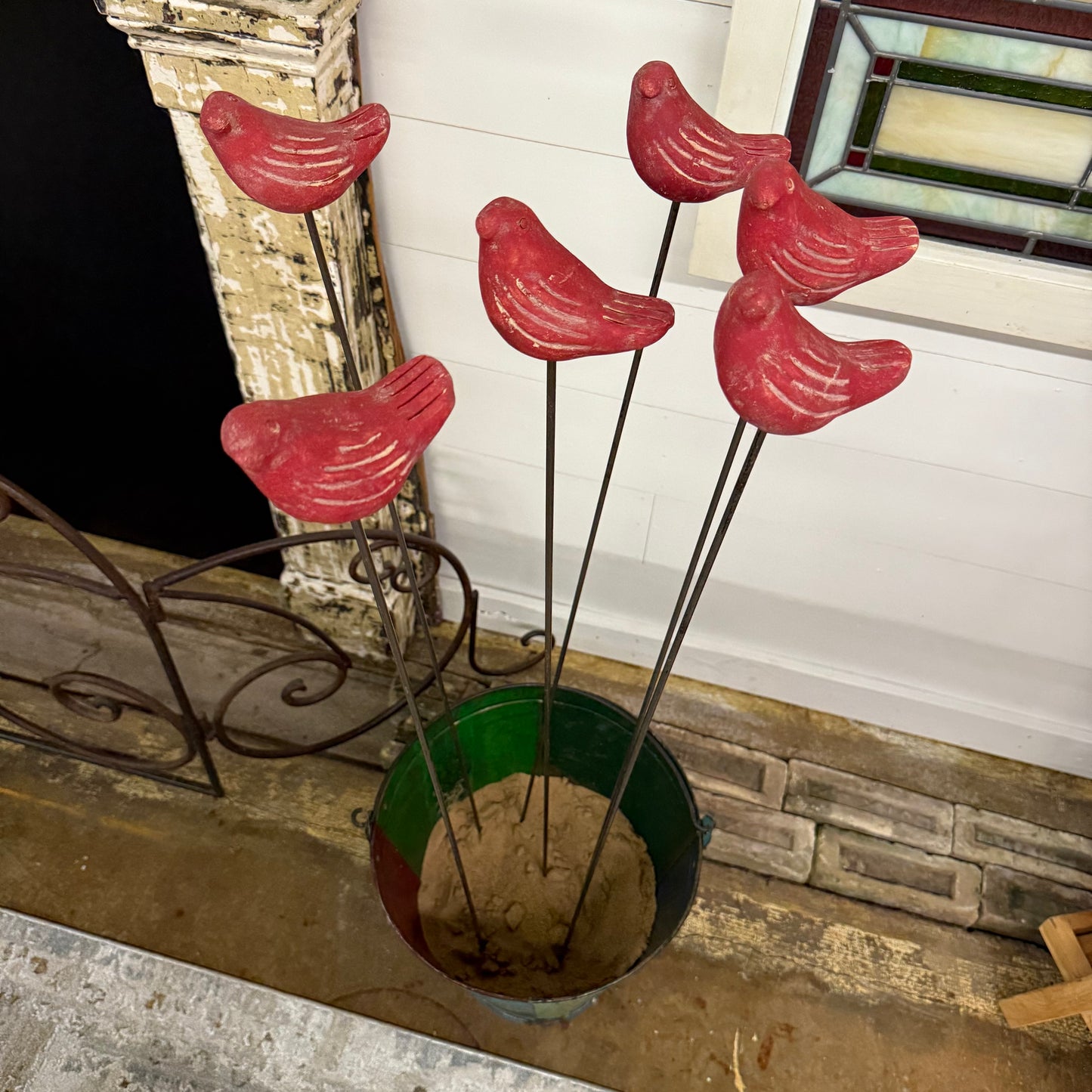 Clay Red Bird Plant Stake