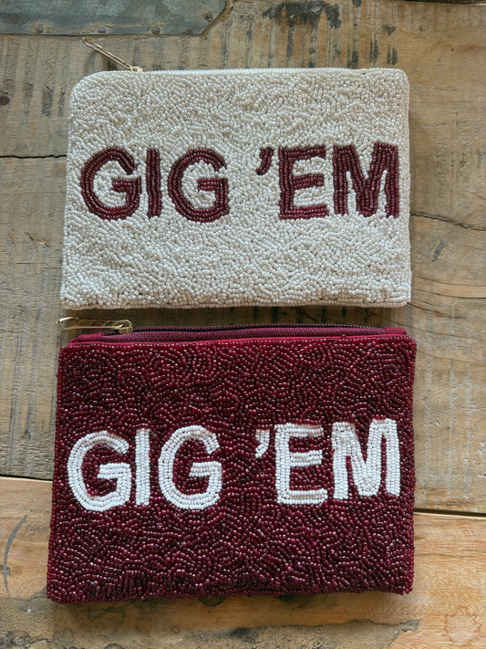 GIG 'EM Beaded Privacy Pouch