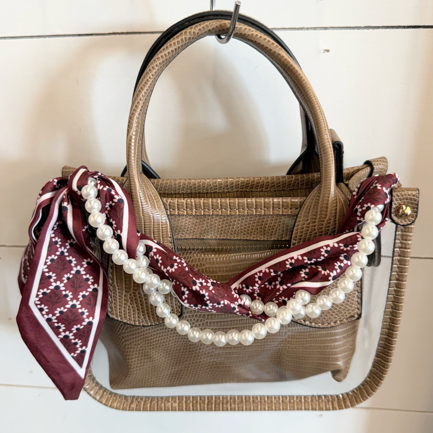 Woven Scarf Pearl Phone Strap/Wristlet - Maroon