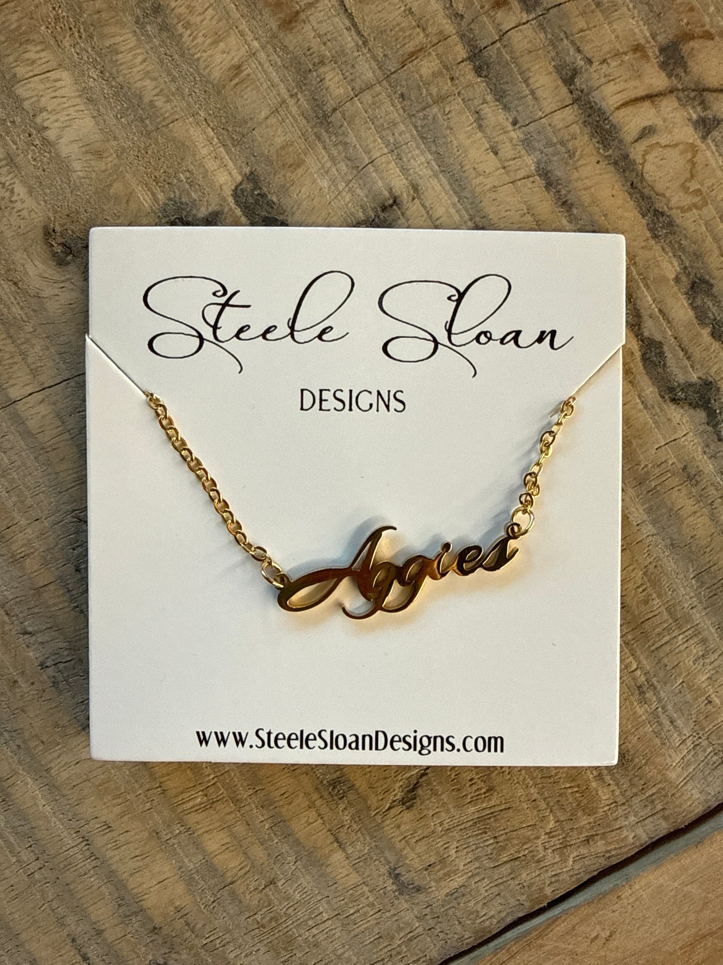 Aggies Script Necklace - Gold